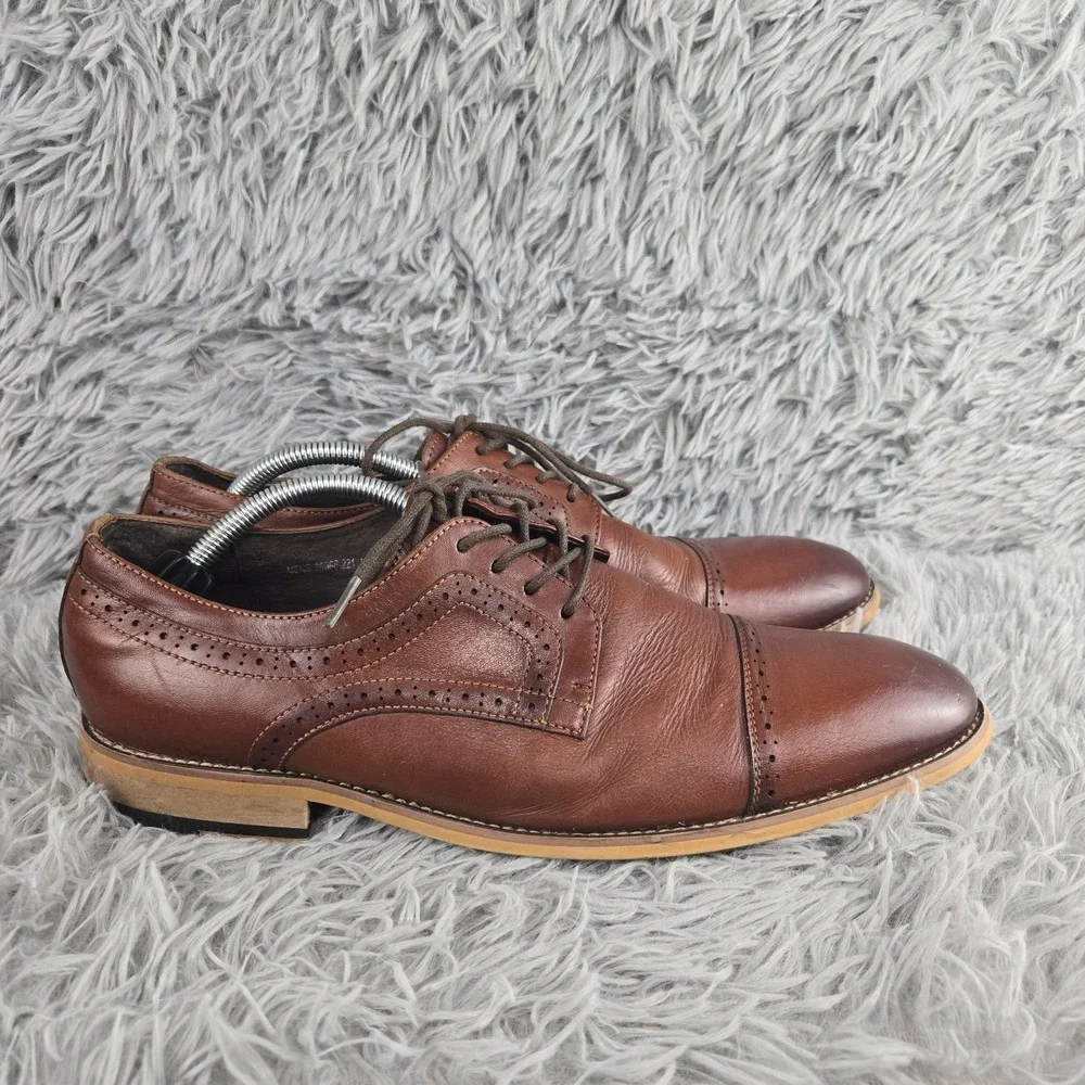 Stacy Adams Cap Toe Oxford Mens 10.5M Brown Leather Brogue Dress Shoes 25068-221